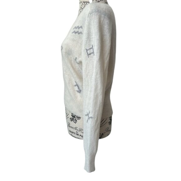 Skull Cashmere off-white with zodiac signs detail V-neck sweater size XS - Picture 3 of 6